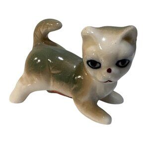 Lipco Cat Figurine Taiwan Hand Painted Brown & White Collectible Decor 2"